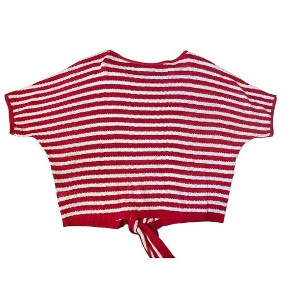 EXPRESS women's red and white stripe sweater size M/L short sleeve, tie front NW - Picture 2 of 6